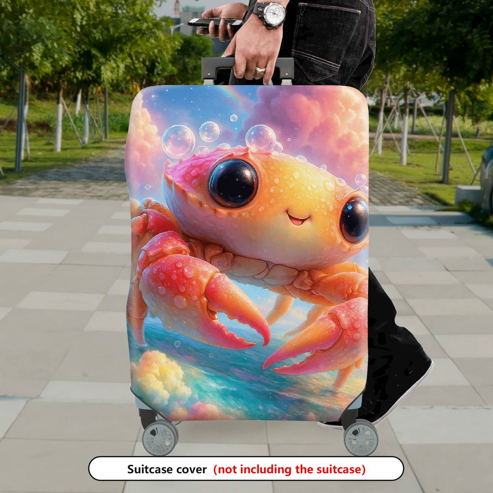 1-Piece Cute  Crab Bubble Sea Sky Blue  Suitcase Luggage Cover, Stretch Protective Sleeve