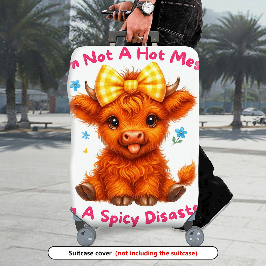 1-Piece Cute Cow  Floral Bowknot Funny Text  Suitcase Luggage Cover, Stretch Protective Sleeve