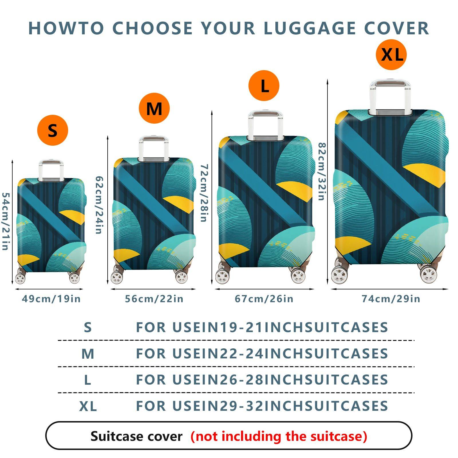 1-Piece Blue Abstract Geometric Modern Stylish Artistic  Suitcase Luggage Cover, Stretch Protective Sleeve