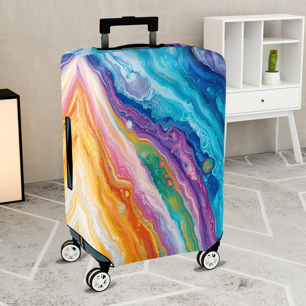 1-Piece Abstract Colorful Artistic Vibrant Fluid Marble  Suitcase Luggage Cover, Stretch Protective Sleeve