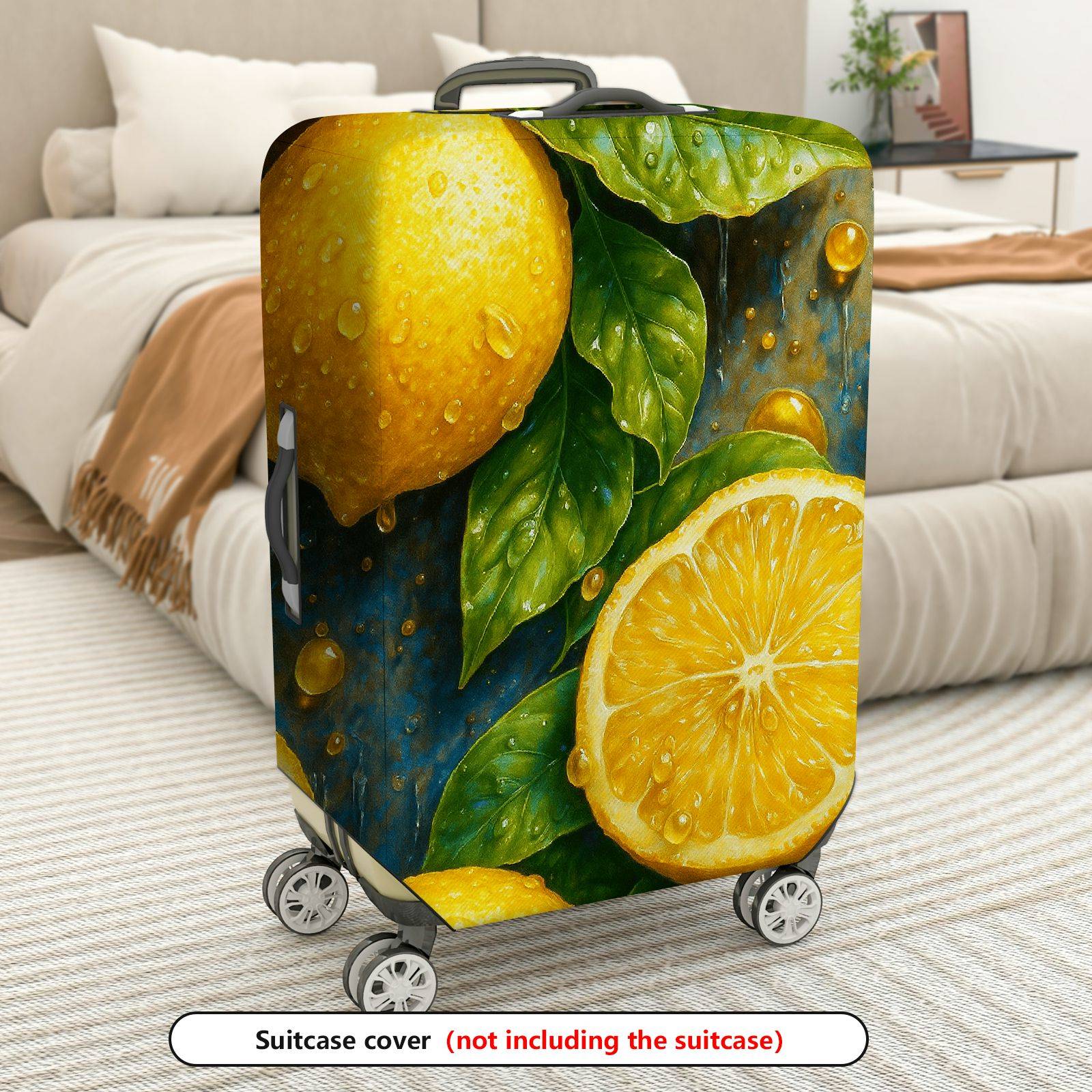 1-Piece Yellow Lemon Fruit Summer Fresh Nature Artistic Vibrant  Suitcase Luggage Cover, Stretch Protective Sleeve