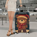 1-Piece Bear Christmas Winter Holiday Festive Cute  Suitcase Luggage Cover, Stretch Protective Sleeve