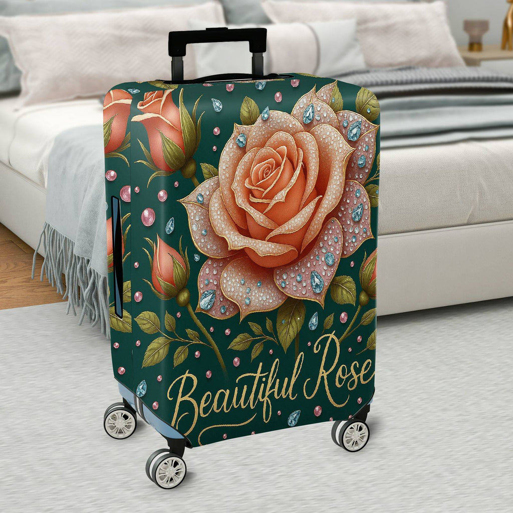 1-Piece Floral Rose Crystal Diamond Elegant Artistic  Suitcase Luggage Cover, Stretch Protective Sleeve