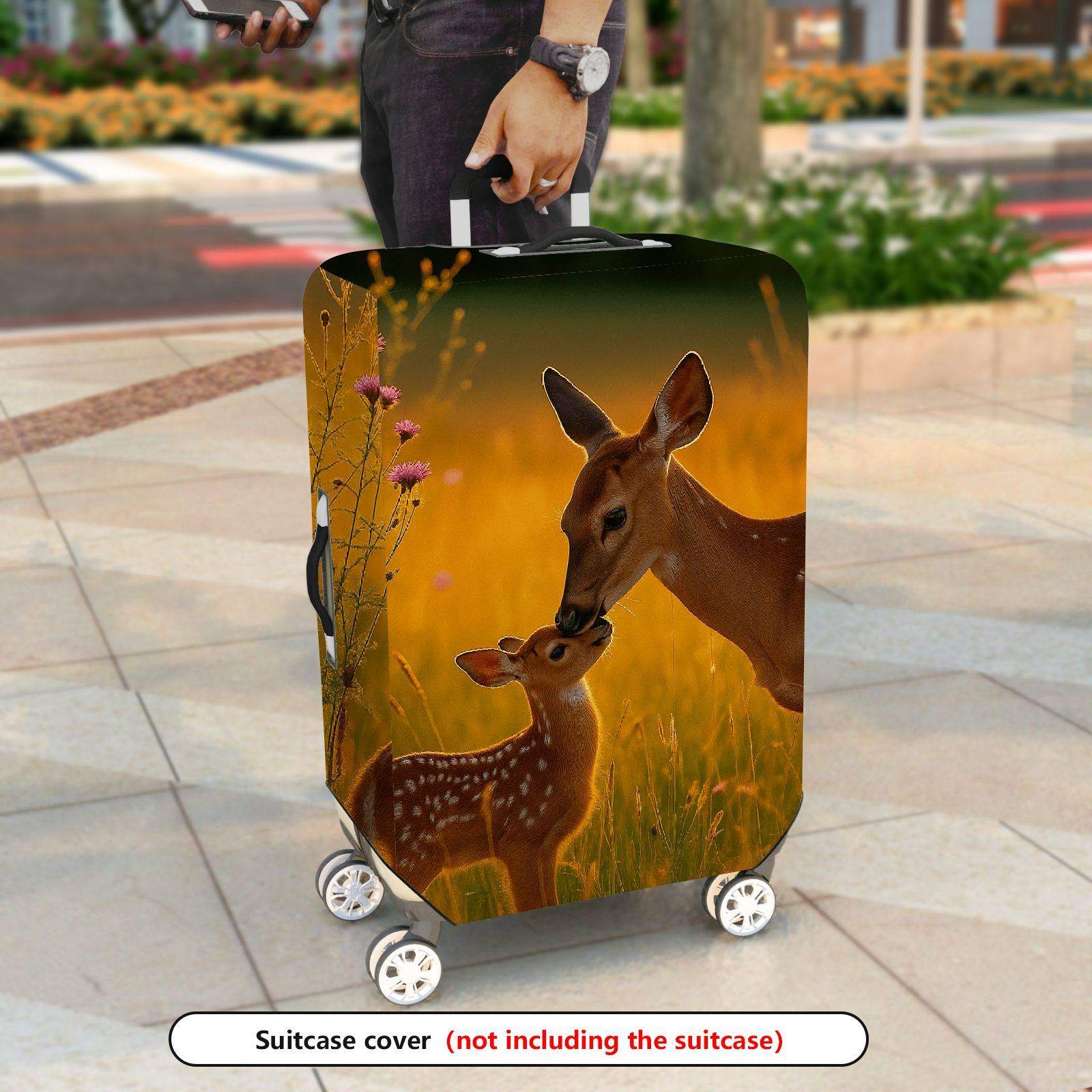 1-Piece Deer Nature Sunset Floral Animal Landscape  Suitcase Luggage Cover, Stretch Protective Sleeve
