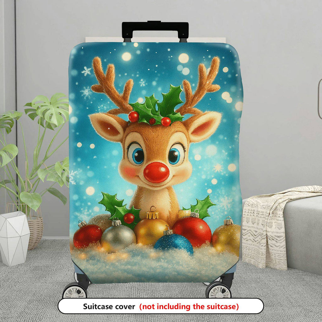 1-Piece Reindeer Christmas Snowflakes Ornaments Holiday  Suitcase Luggage Cover, Stretch Protective Sleeve
