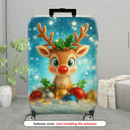 1-Piece Reindeer Christmas Snowflakes Ornaments Holiday  Suitcase Luggage Cover, Stretch Protective Sleeve
