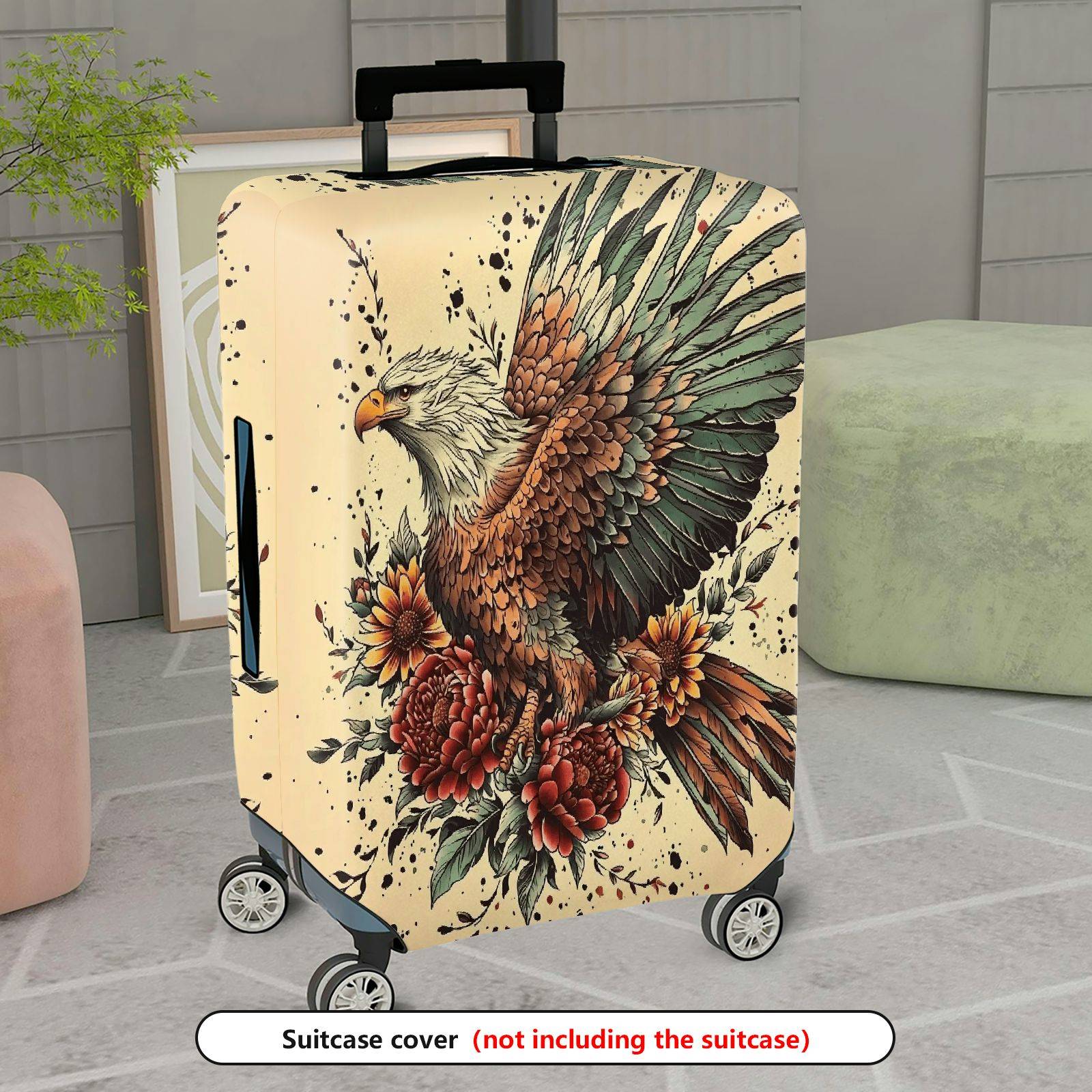 1-Piece Eagle Floral Vintage Artistic Nature Wildlife  Suitcase Luggage Cover, Stretch Protective Sleeve