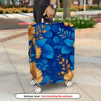 1-Piece Blue Floral Leaf Pattern Vibrant Colorful Botanical Nature  Suitcase Luggage Cover, Stretch Protective Sleeve