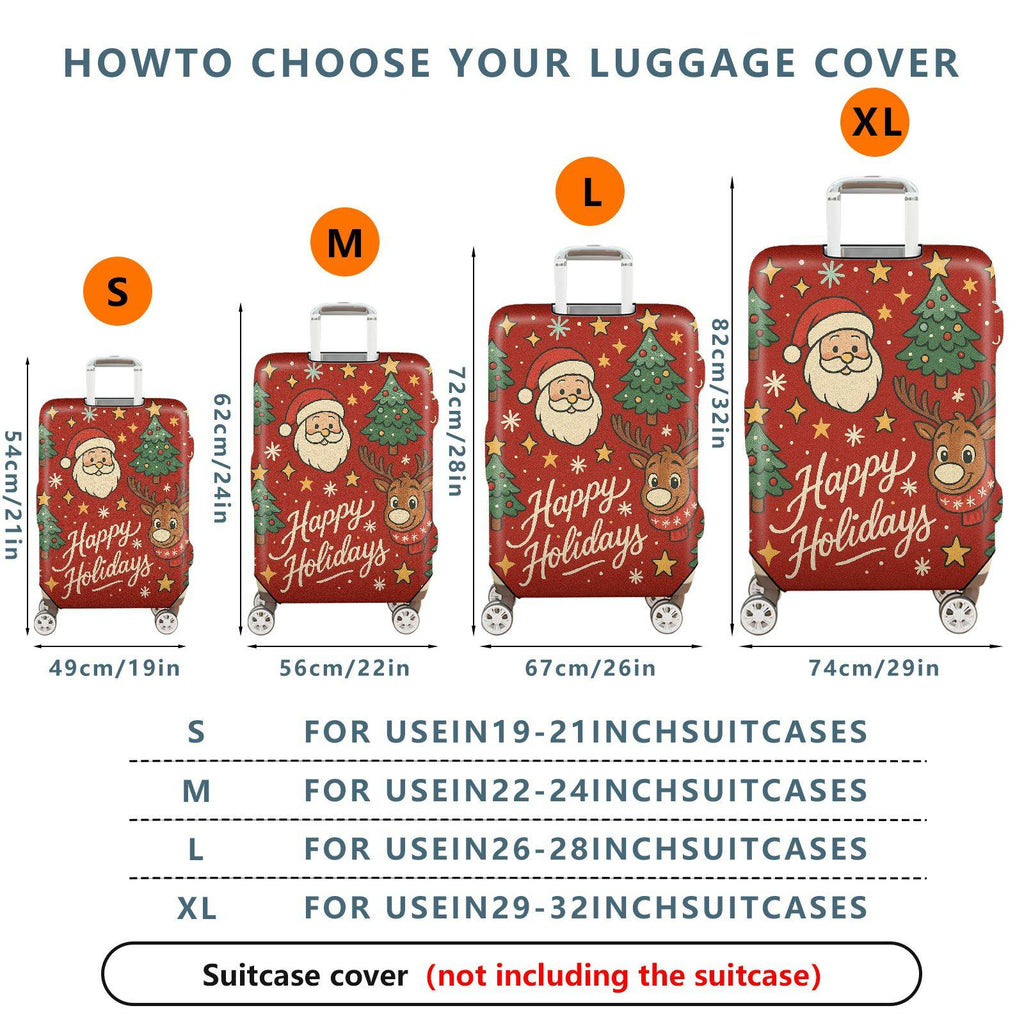 1-Piece Christmas Santa Reindeer Tree Stars Holidays  Suitcase Luggage Cover, Stretch Protective Sleeve