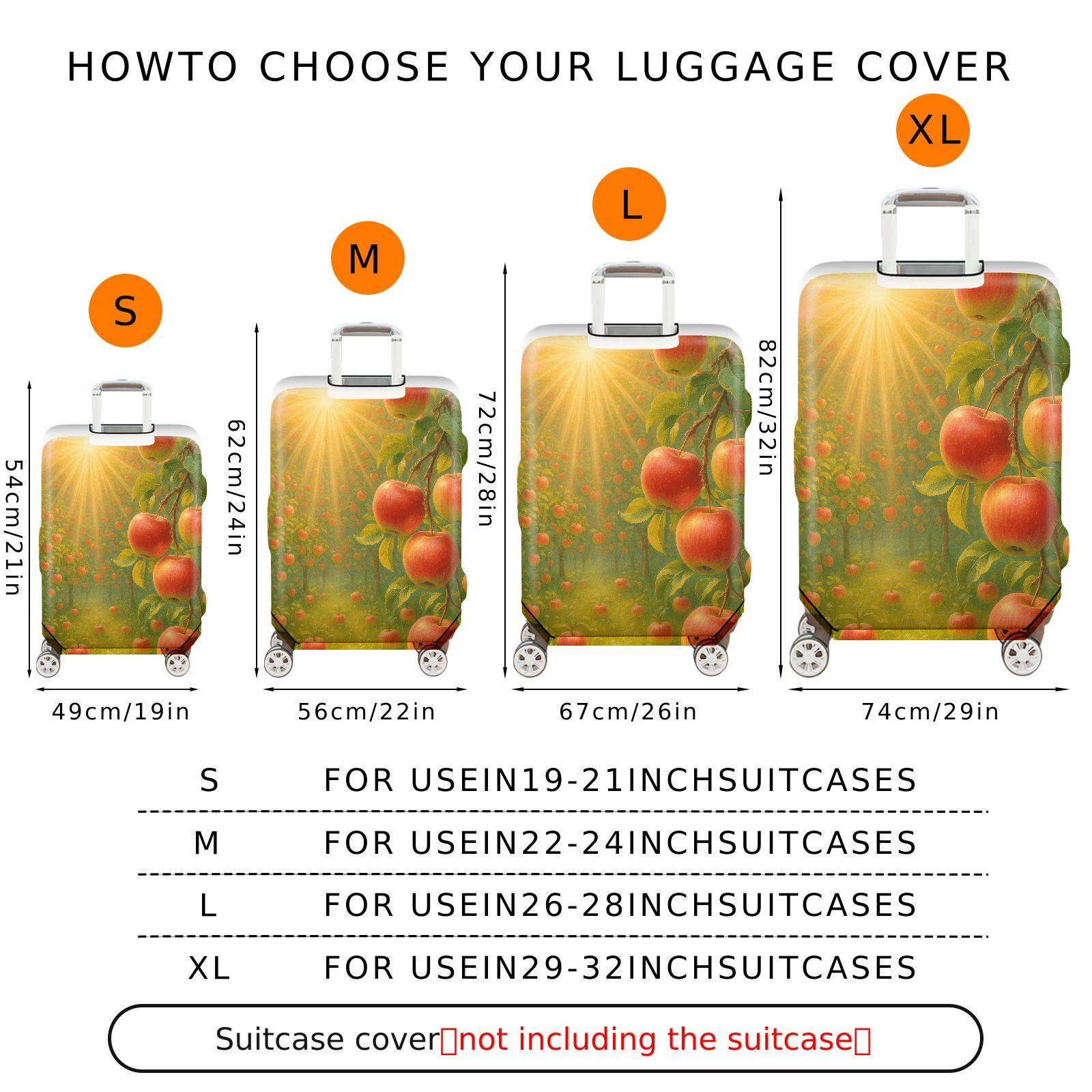 1-Piece Apple Orchard Sunset Nature Harvest Fruit Sun  Suitcase Luggage Cover, Stretch Protective Sleeve