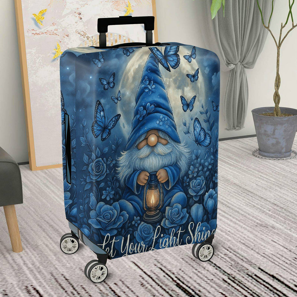 1-Piece Blue Gnome Lantern Moon Butterfly Floral  Suitcase Luggage Cover, Stretch Protective Sleeve