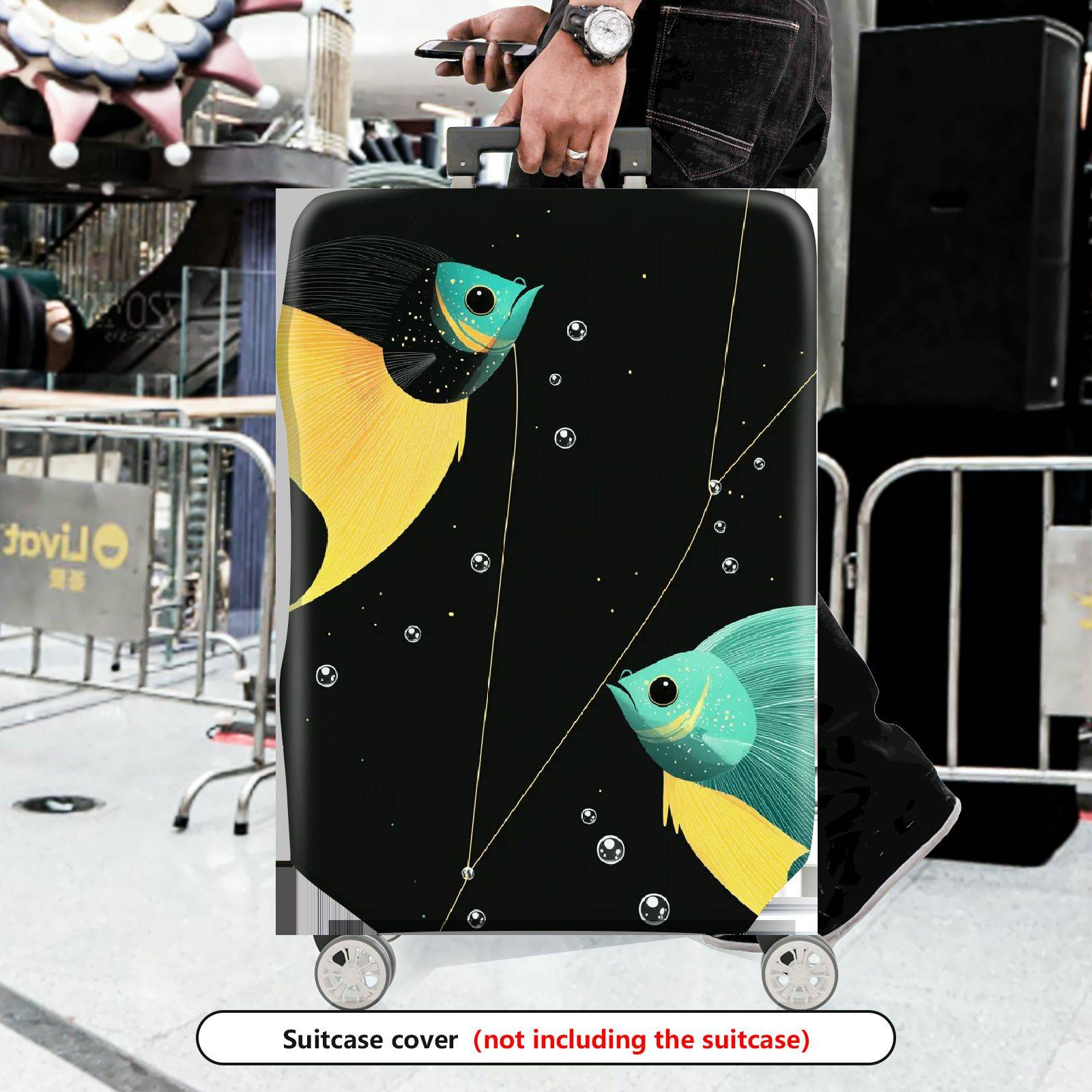 1-Piece Fish Illustration Abstract Art Travel Baggage Cover, Oceanic theme, Holiday Cover Suitable  Suitcase Luggage Cover, Stretch Protective Sleeve