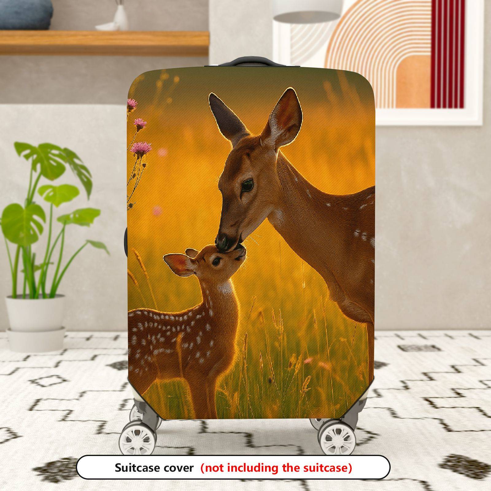 1-Piece Deer Nature Sunset Floral Animal Landscape  Suitcase Luggage Cover, Stretch Protective Sleeve
