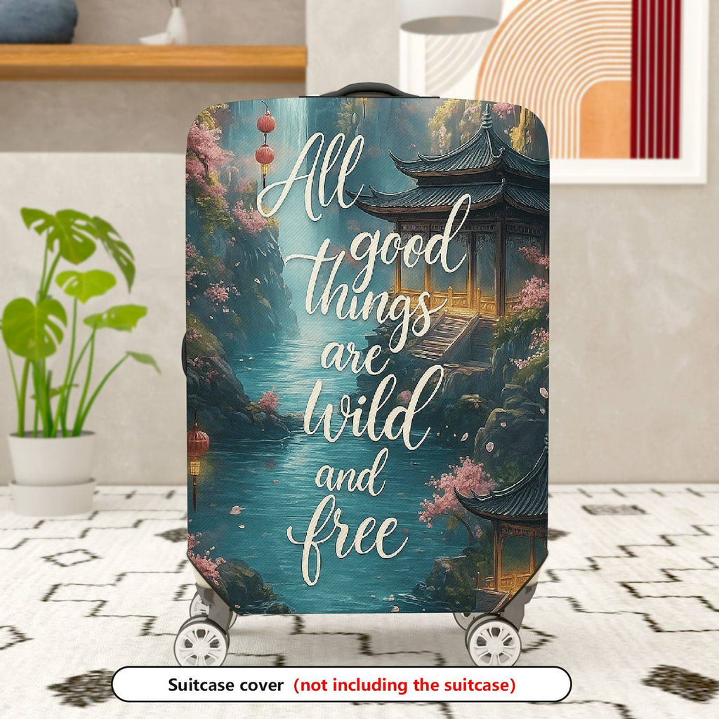 1-Piece Scenic Oriental Ink Landscape Calligraphy Lanterns Inspiration  Suitcase Luggage Cover, Stretch Protective Sleeve