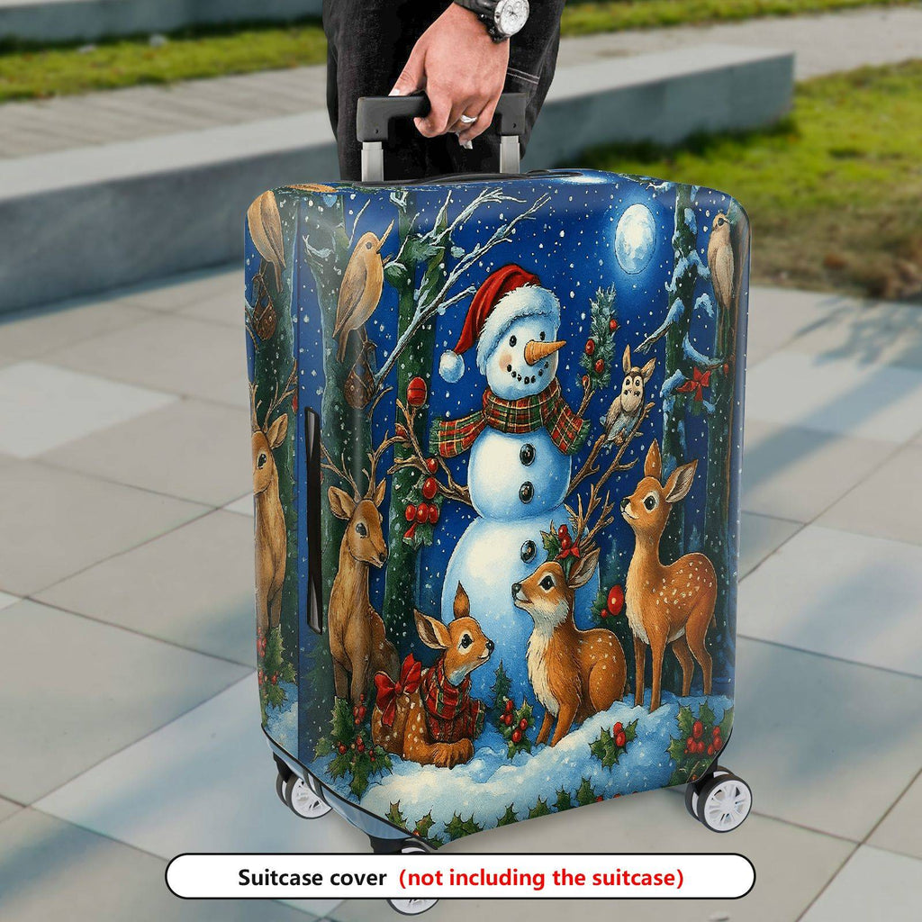 1-Piece Snowman Reindeer Winter Holiday Night Christmas  Suitcase Luggage Cover, Stretch Protective Sleeve