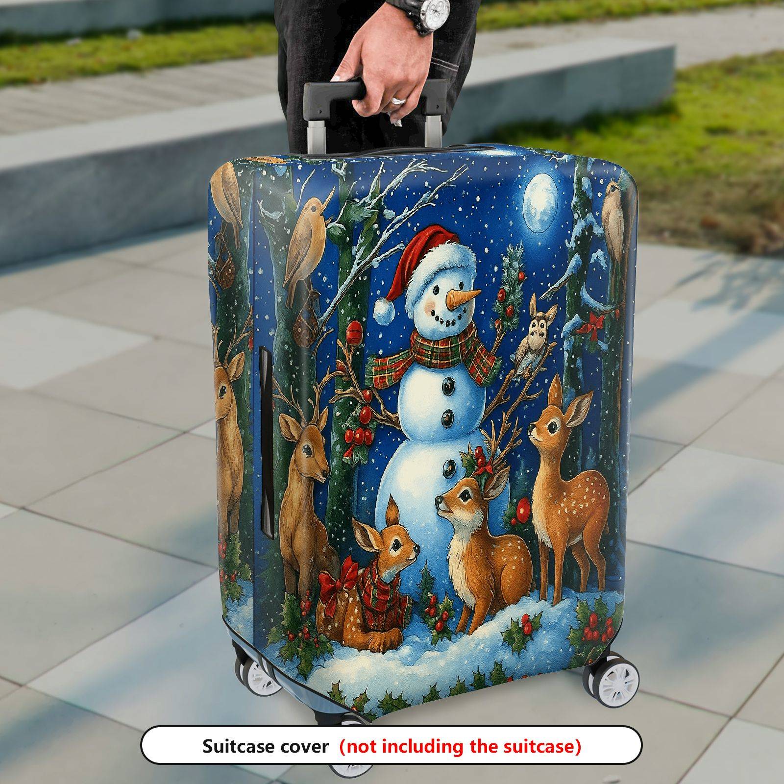1-Piece Snowman Reindeer Winter Holiday Night Christmas  Suitcase Luggage Cover, Stretch Protective Sleeve