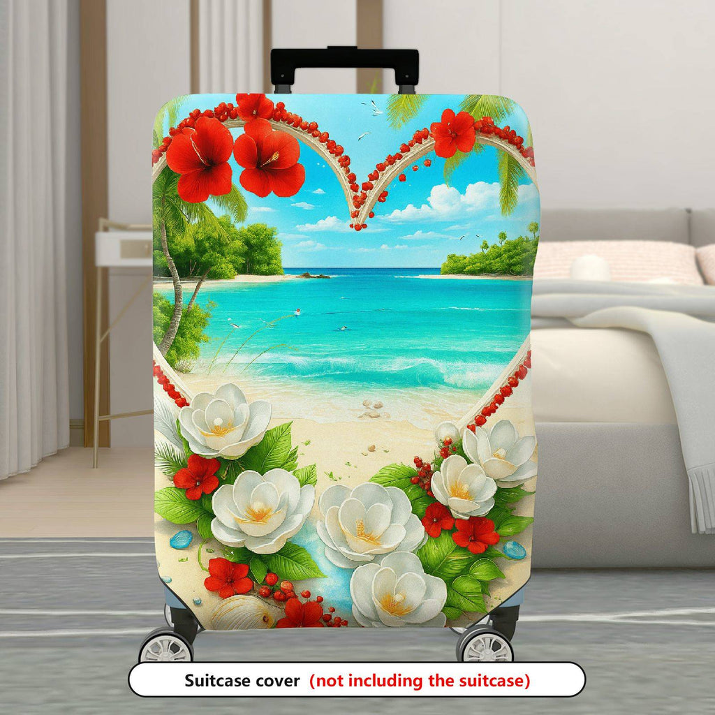 1-Piece Beach Floral Heart Tropical Paradise Colorful  Suitcase Luggage Cover, Stretch Protective Sleeve