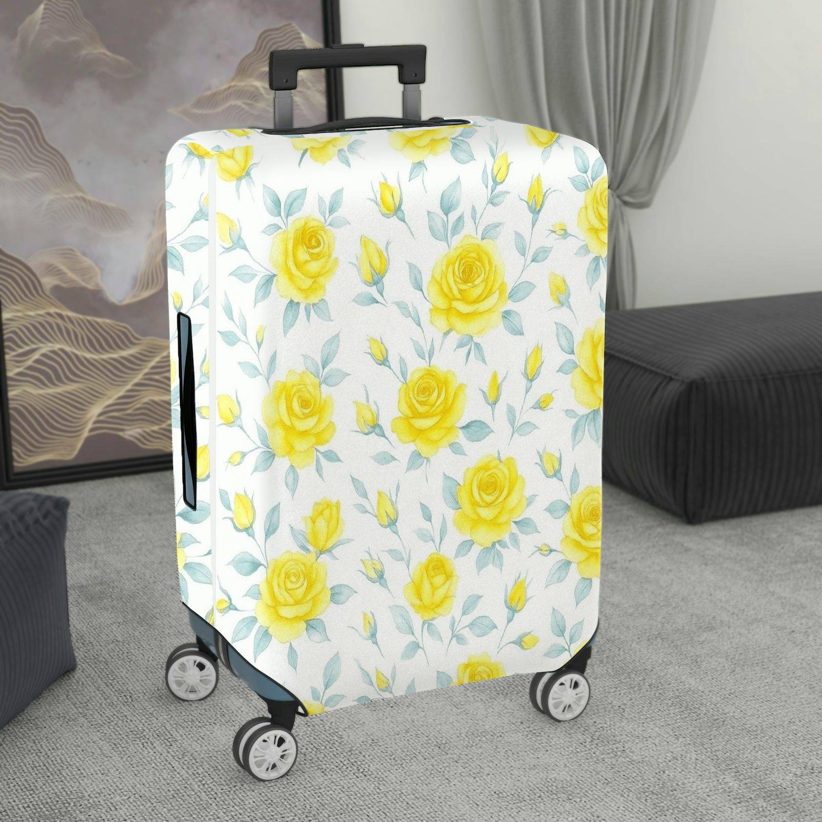 1-Piece Yellow Rose Floral Pattern Elegant Stylish Bright Cheerful  Suitcase Luggage Cover, Stretch Protective Sleeve