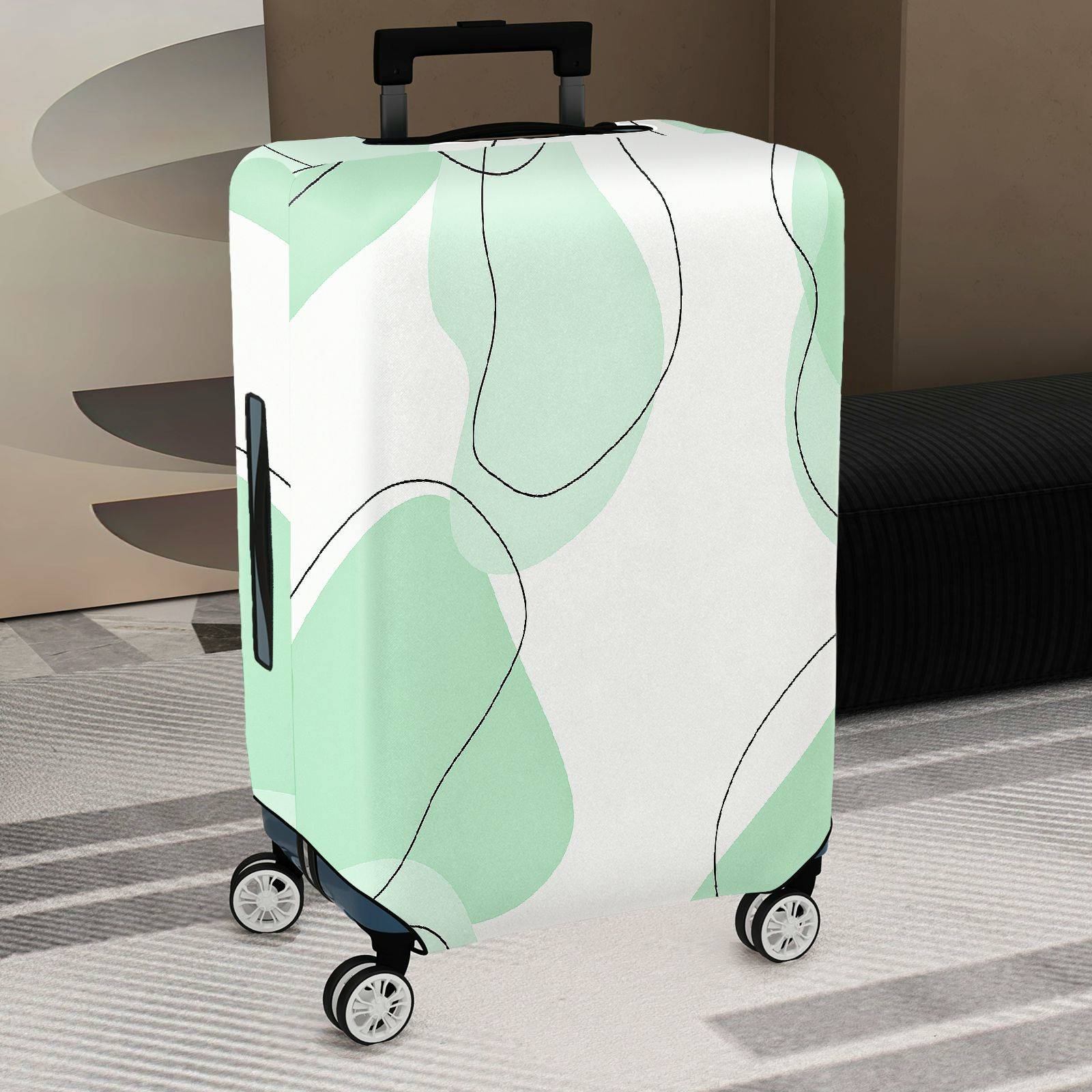 1-Piece Abstract Modern Minimalist Green Line Art  Suitcase Luggage Cover, Stretch Protective Sleeve