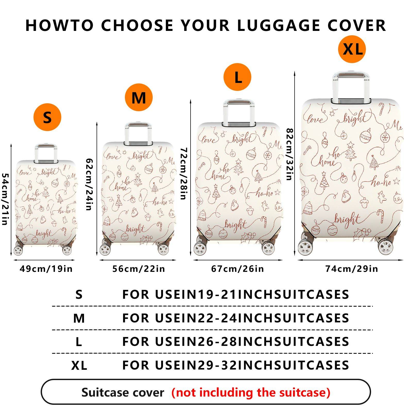 1-Piece Christmas Holiday Festive Merry Joy Pattern  Suitcase Luggage Cover, Stretch Protective Sleeve