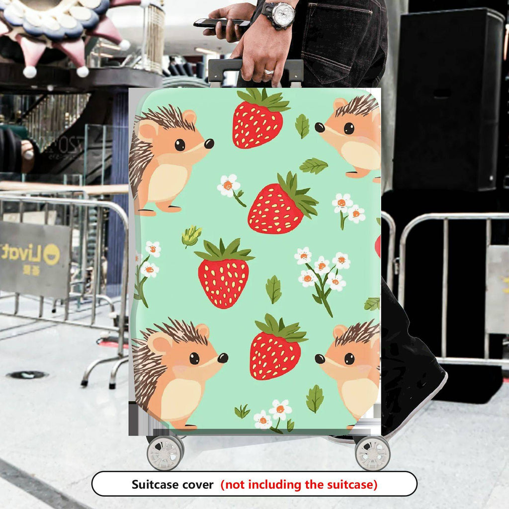 1-Piece Hedgehog Strawberry Floral Green Cute Pattern  Suitcase Luggage Cover, Stretch Protective Sleeve