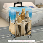 1-Piece Beach Cat Group Summer Fun Vibrant Cute Playful  Suitcase Luggage Cover, Stretch Protective Sleeve