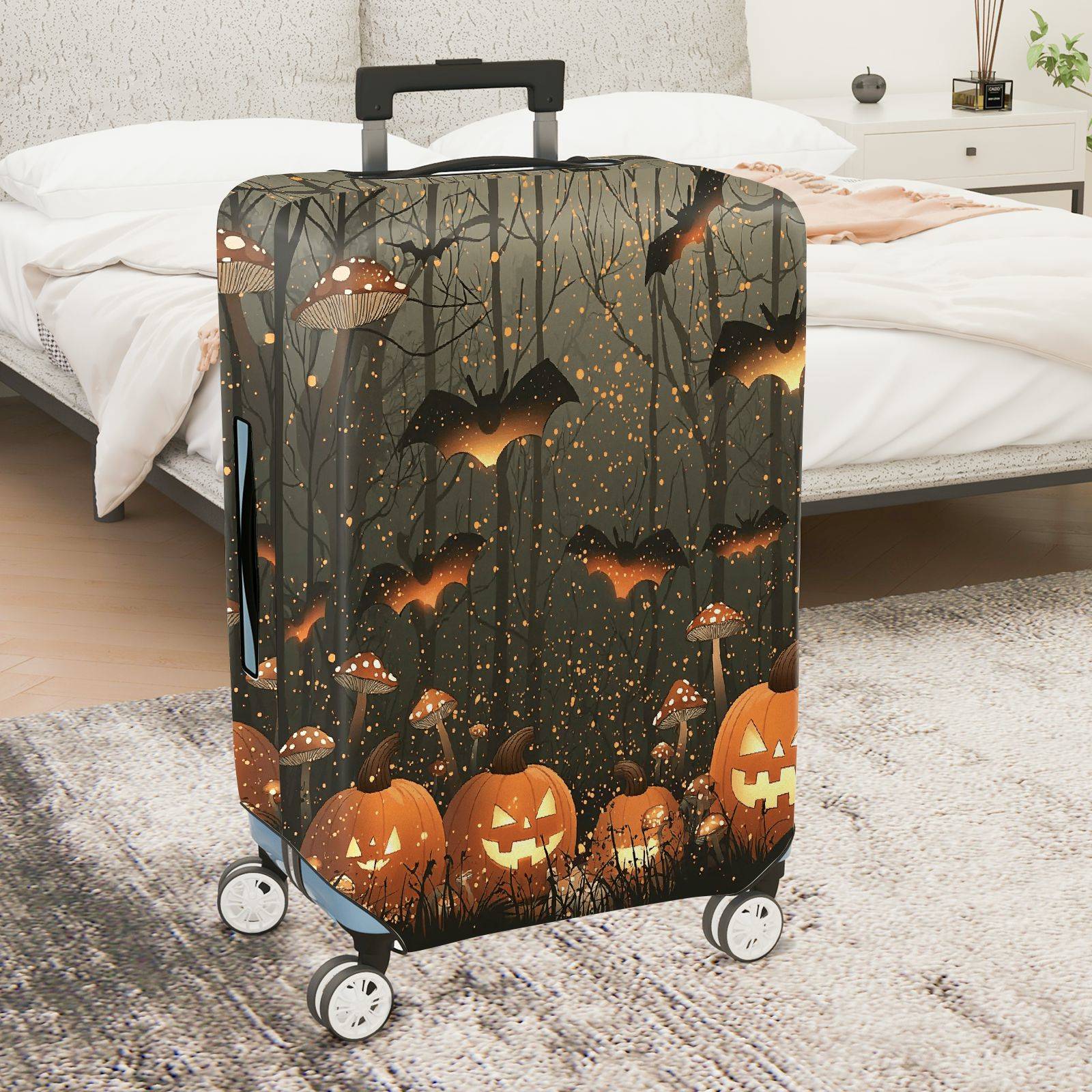 1-Piece Halloween Pumpkin Bat Forest Night Holiday  Suitcase Luggage Cover, Stretch Protective Sleeve