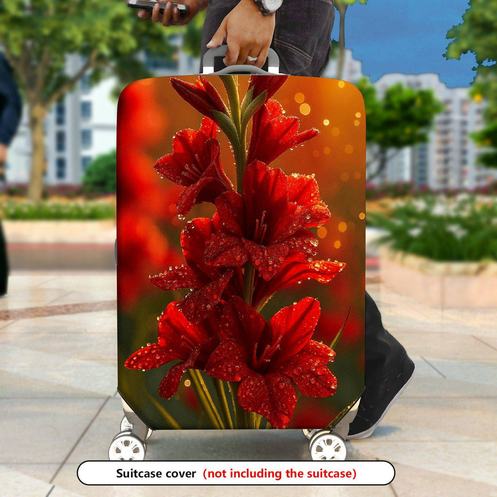 1-Piece Red Floral Sunset Dewy Glow Elegant Artistic  Suitcase Luggage Cover, Stretch Protective Sleeve