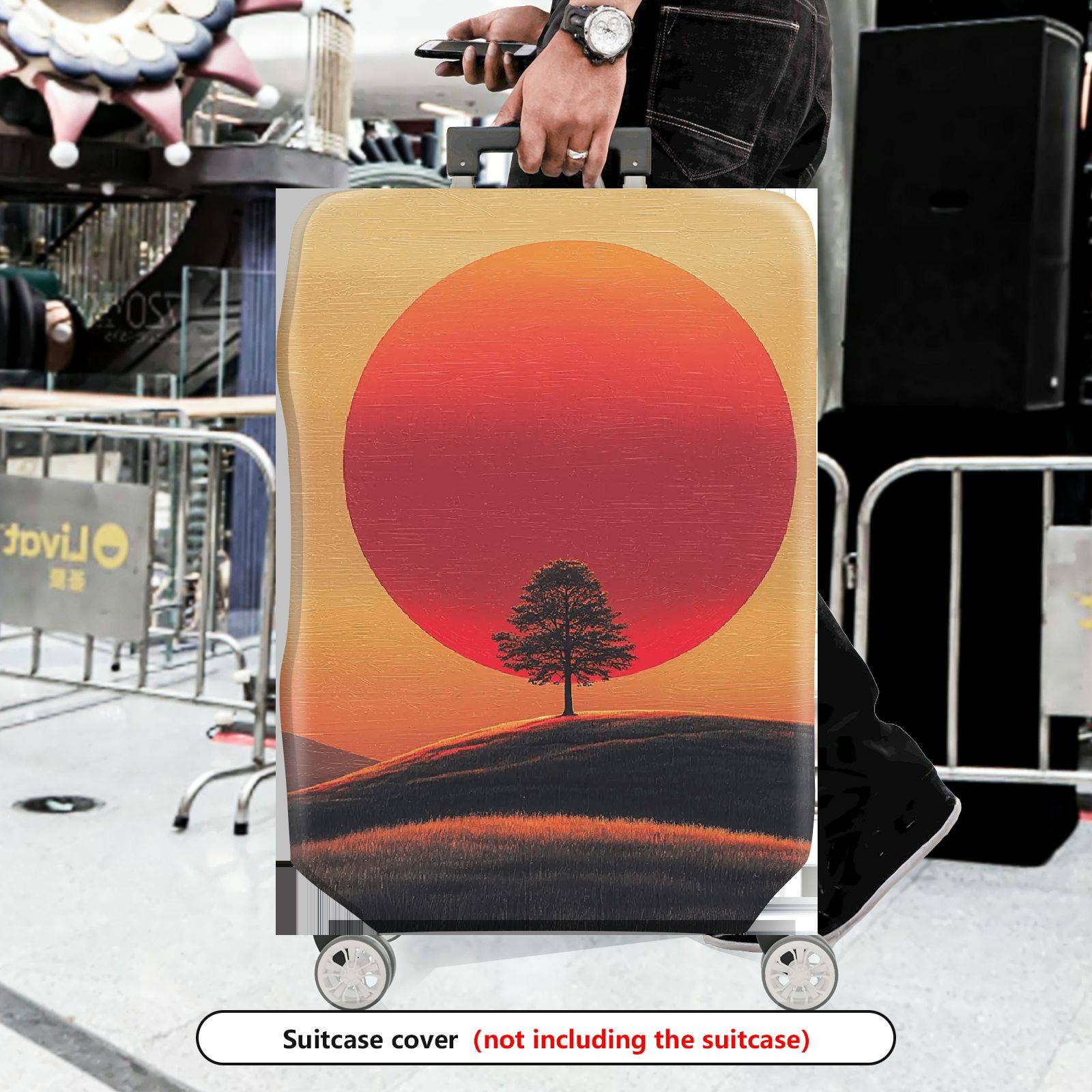 1-Piece Sunset Tree Landscape Minimalist Art Nature Fashion  Suitcase Luggage Cover, Stretch Protective Sleeve