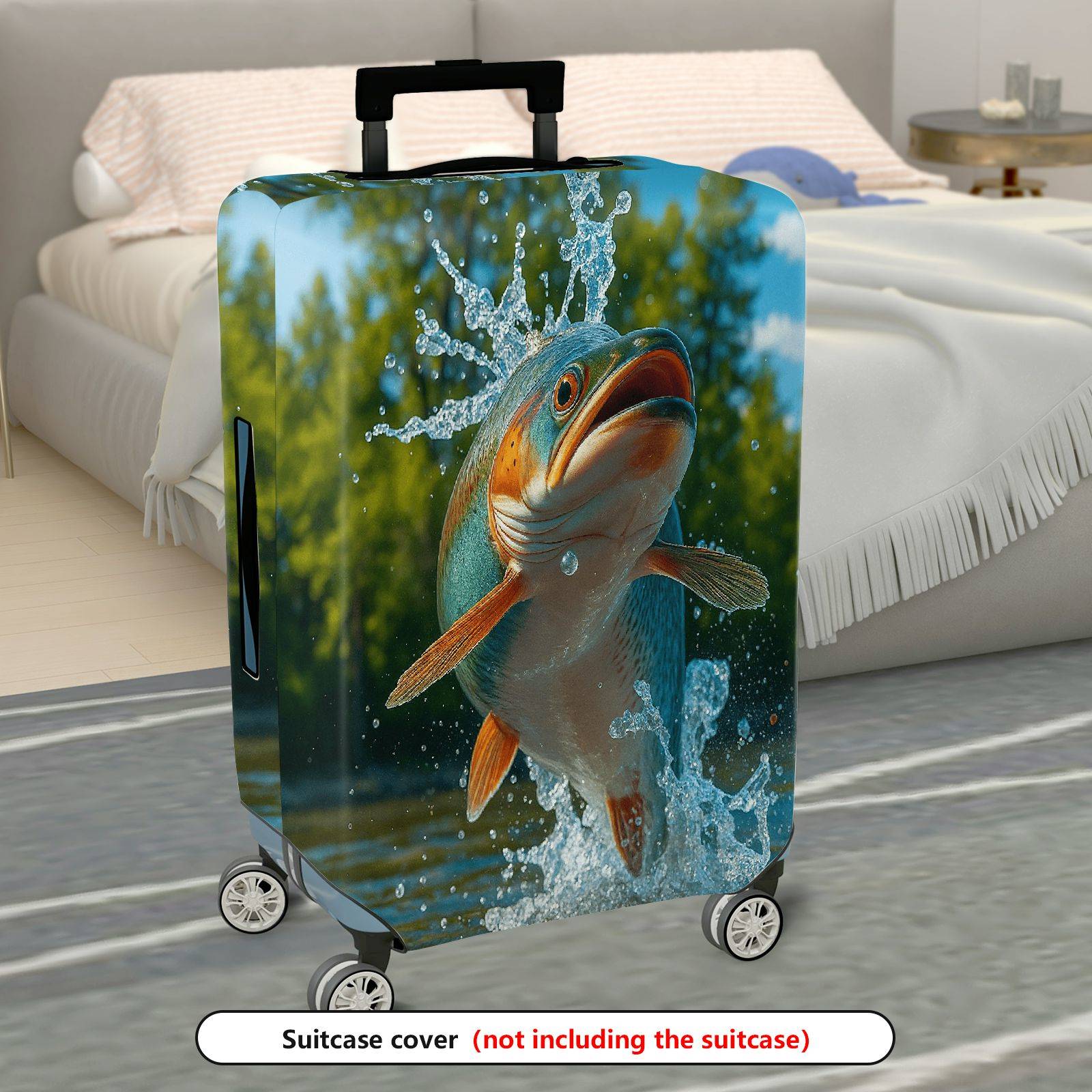1-Piece Nature Fish Water Splash Artistic Playful Fresh  Suitcase Luggage Cover, Stretch Protective Sleeve