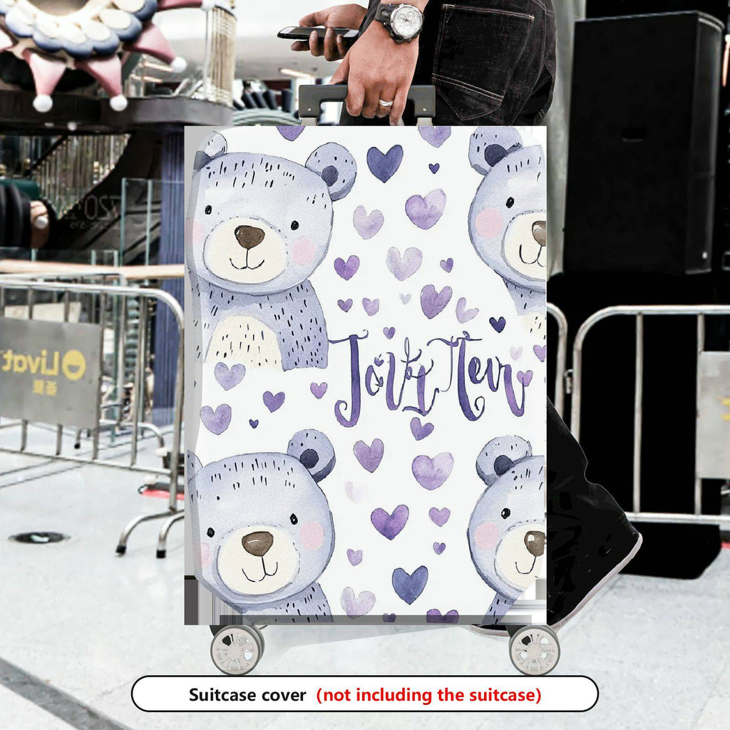 1-Piece Cute Bear Purple Heart  Travel  Suitcase Luggage Cover, Stretch Protective Sleeve