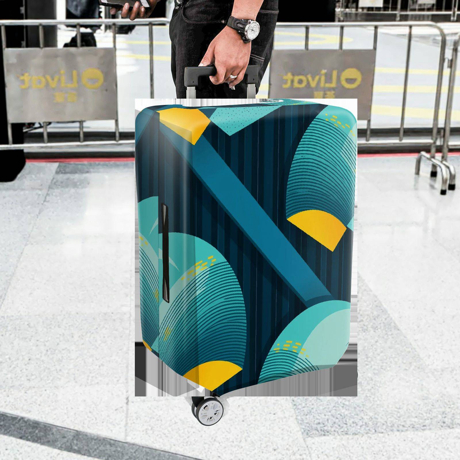1-Piece Blue Abstract Geometric Modern Stylish Artistic  Suitcase Luggage Cover, Stretch Protective Sleeve