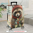 1-Piece Raccoon Winter Holiday Nature Pattern  Suitcase Luggage Cover, Stretch Protective Sleeve