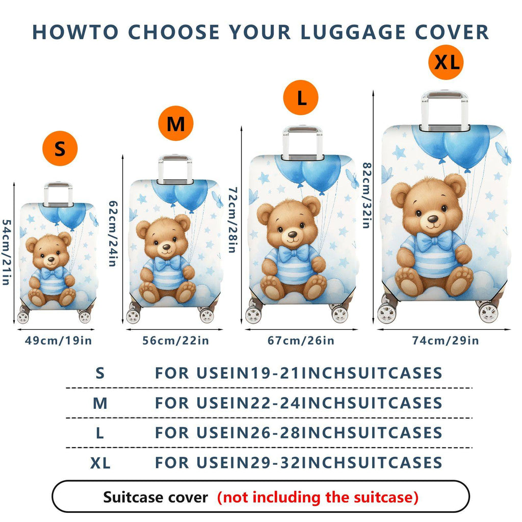 1-Piece Cute Bear Blue Balloon Stars Clouds Butterfly  Suitcase Luggage Cover, Stretch Protective Sleeve