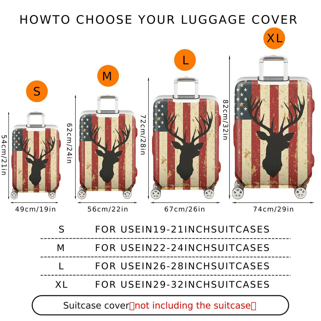 1-Piece American Vintage Deer Flag Travel  Suitcase Luggage Cover, Stretch Protective Sleeve