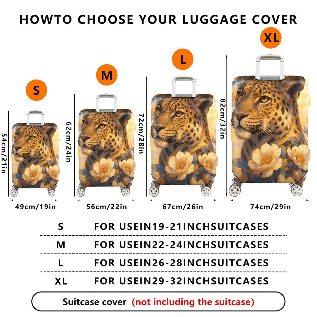 1-Piece Leopard Floral Artistic Elegant Nature Vibrant  Suitcase Luggage Cover, Stretch Protective Sleeve