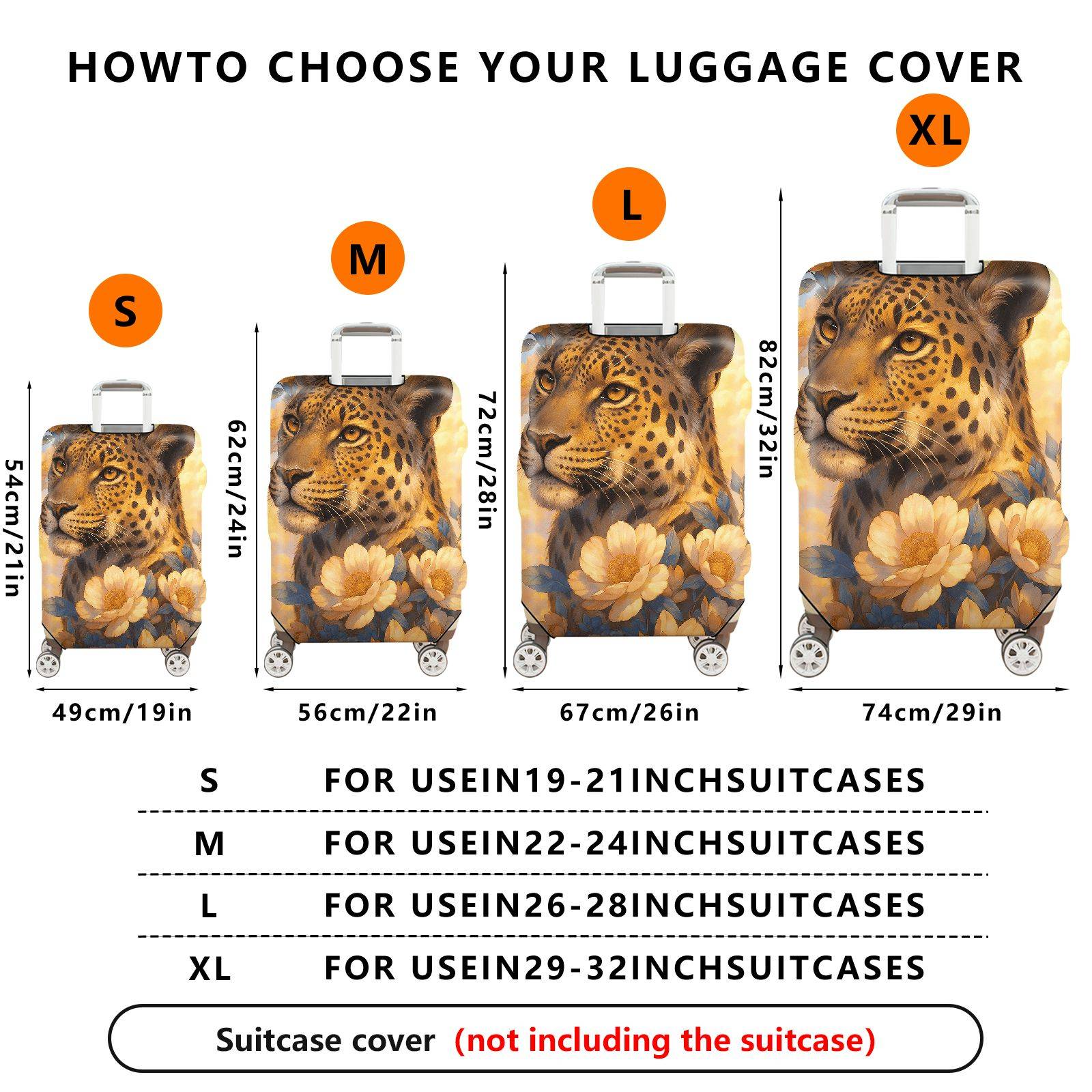 1-Piece Leopard Floral Artistic Elegant Nature Vibrant  Suitcase Luggage Cover, Stretch Protective Sleeve