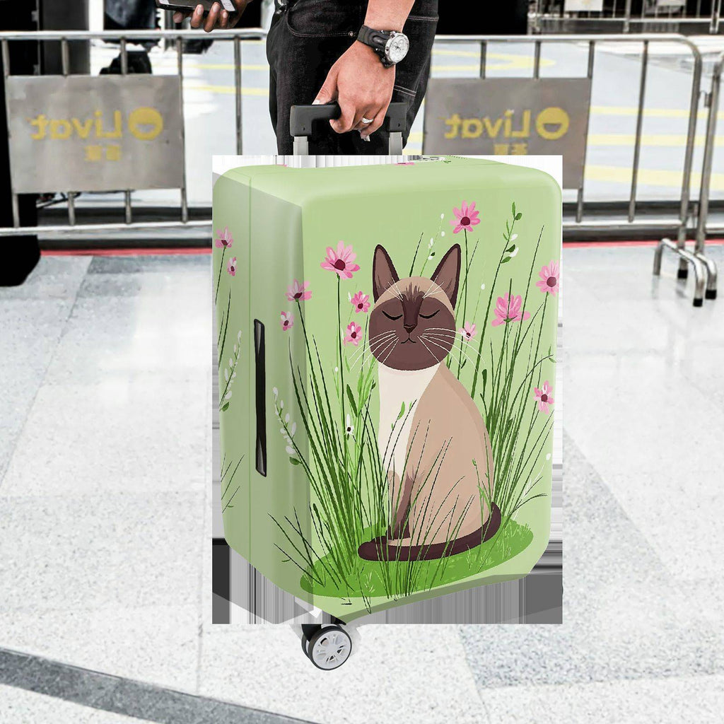1-Piece Cat Floral Green Nature Cute Whimsical  Suitcase Luggage Cover, Stretch Protective Sleeve