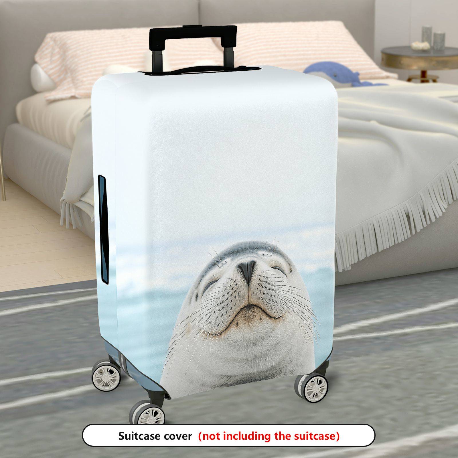 1-Piece Cute Seal Ocean Animal Blue Unique Fun  Suitcase Luggage Cover, Stretch Protective Sleeve
