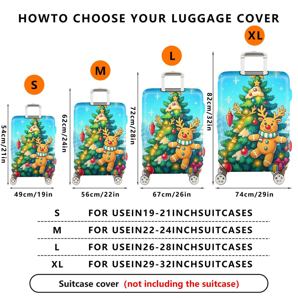 1-Piece Christmas Reindeer Tree Snow Holiday Festive  Suitcase Luggage Cover, Stretch Protective Sleeve