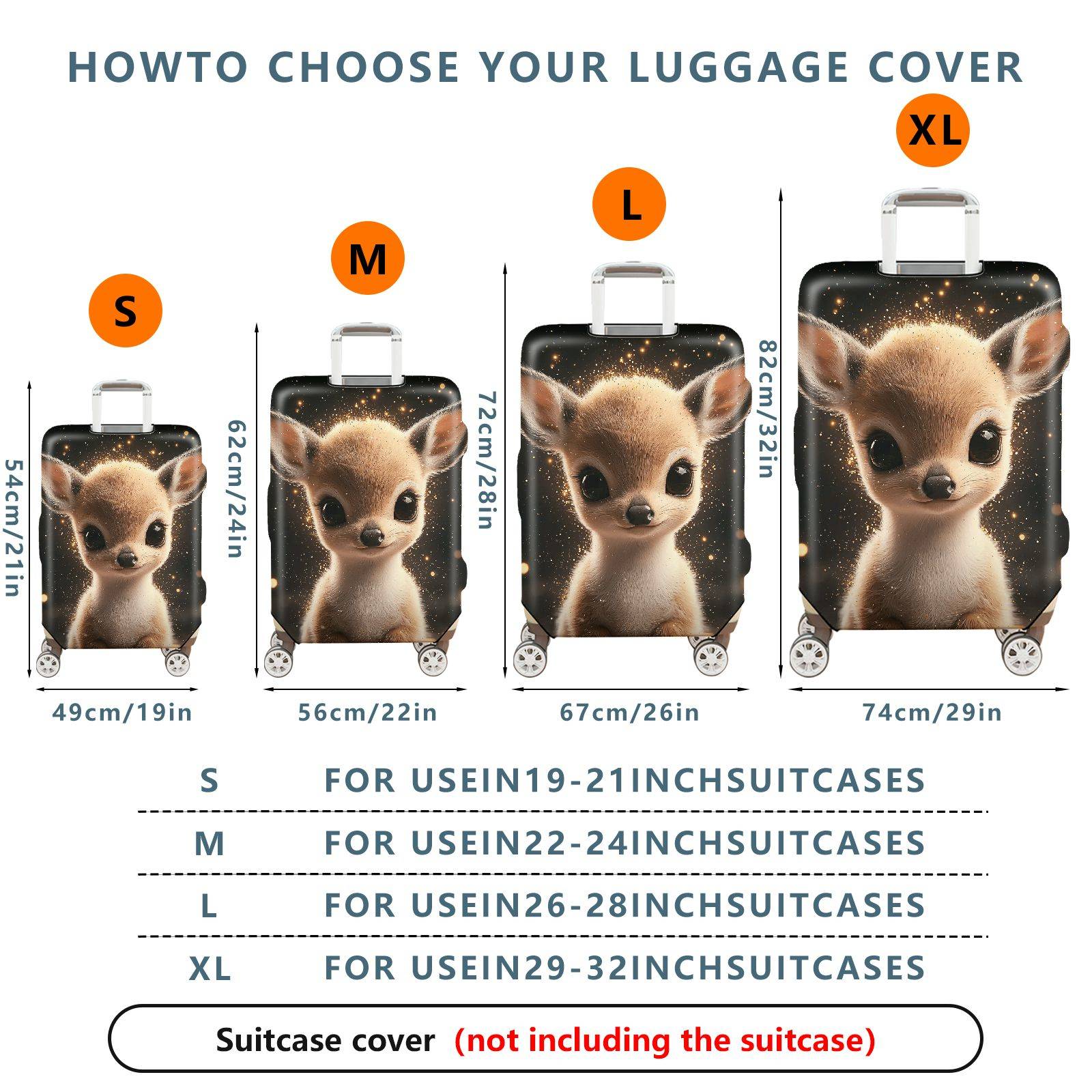 1-Piece Cute  Deer Starry Night Animal Art Luggage  Suitcase Luggage Cover, Stretch Protective Sleeve