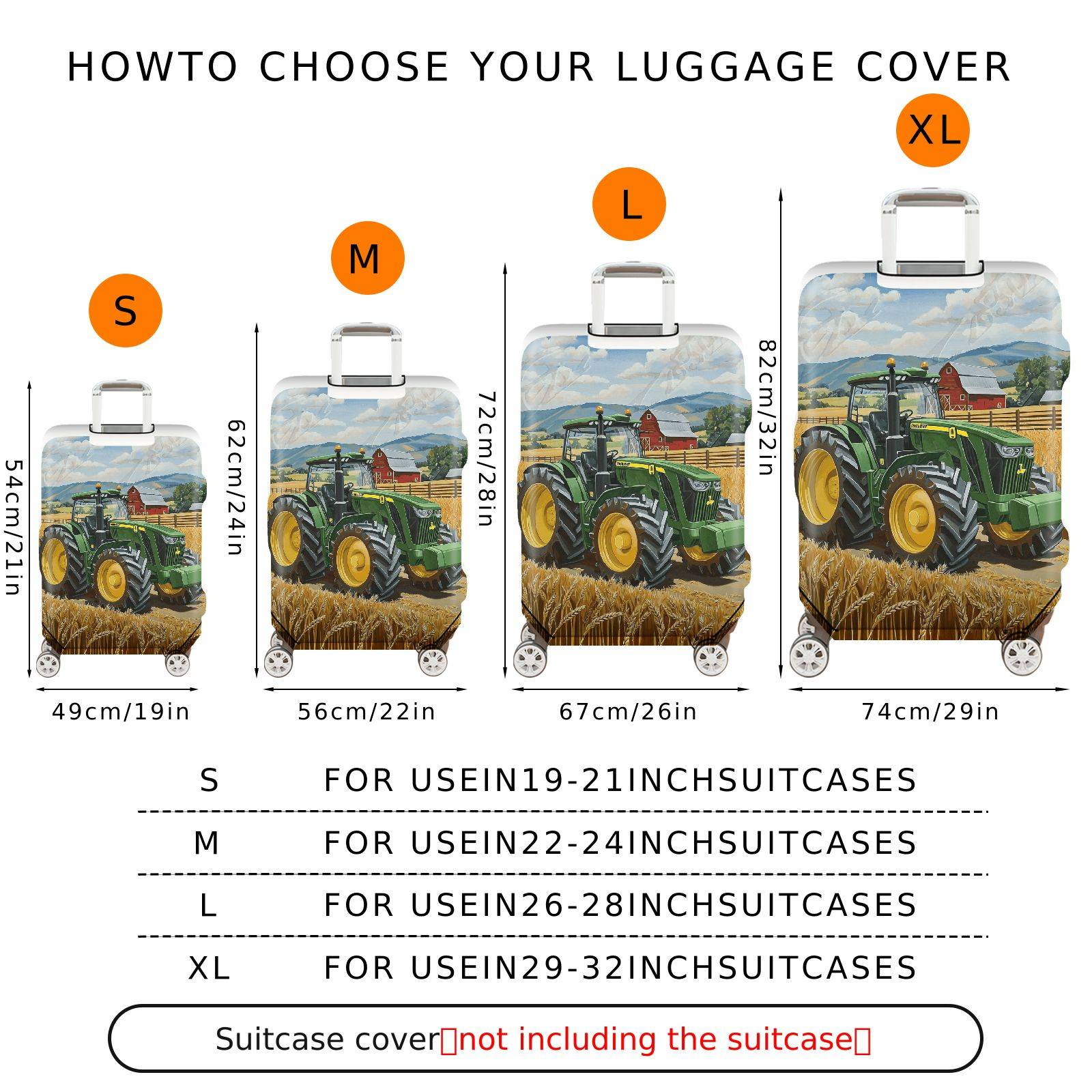 1-Piece Farm Tractor Countryside Barn Wheat Field Landscape  Suitcase Luggage Cover, Stretch Protective Sleeve