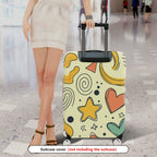 1-Piece Abstract Retro Colorful Star Heart Spiral Dot  Suitcase Luggage Cover, Stretch Protective Sleeve