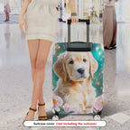 1-Piece Floral Dog Pink Peony Cute Animal  Suitcase Luggage Cover, Stretch Protective Sleeve