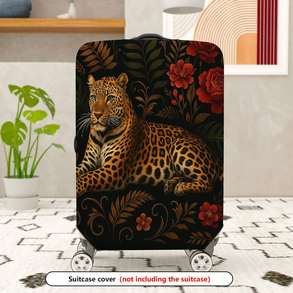 1-Piece Animal Floral Pattern Leopard Rose Leaf Art  Suitcase Luggage Cover, Stretch Protective Sleeve