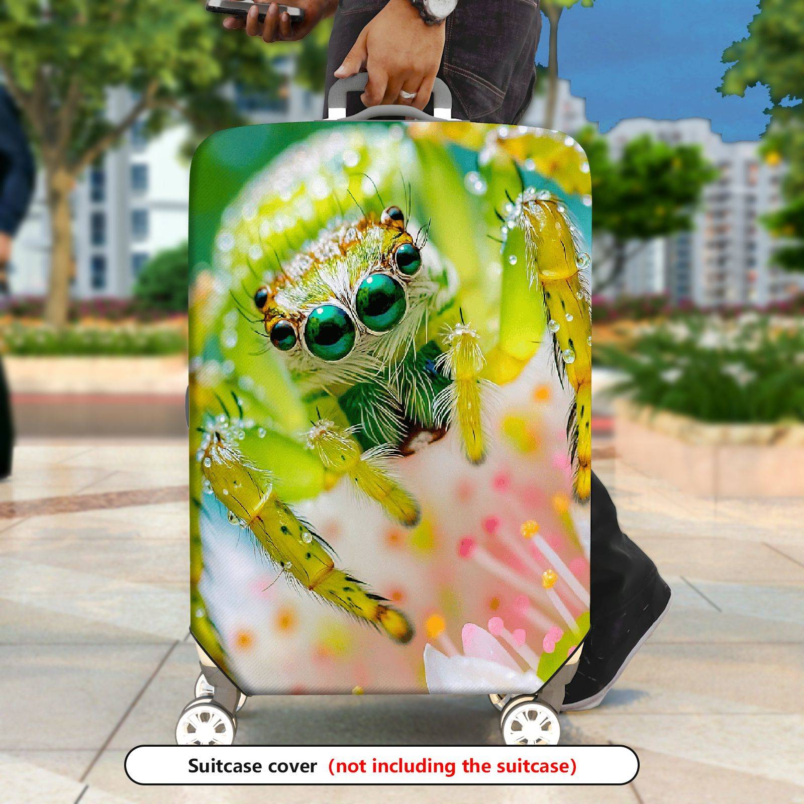 1-Piece Green Spider Floral Nature Animal Travel  Suitcase Luggage Cover, Stretch Protective Sleeve