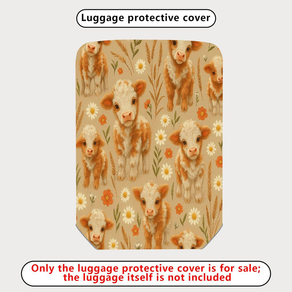 1-Piece Cute Cow Floral Pastoral Farm Animal Beige  Suitcase Luggage Cover, Stretch Protective Sleeve