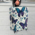 1-Piece Butterfly Floral Blue Purple Artistic Elegant Stylish  Suitcase Luggage Cover, Stretch Protective Sleeve
