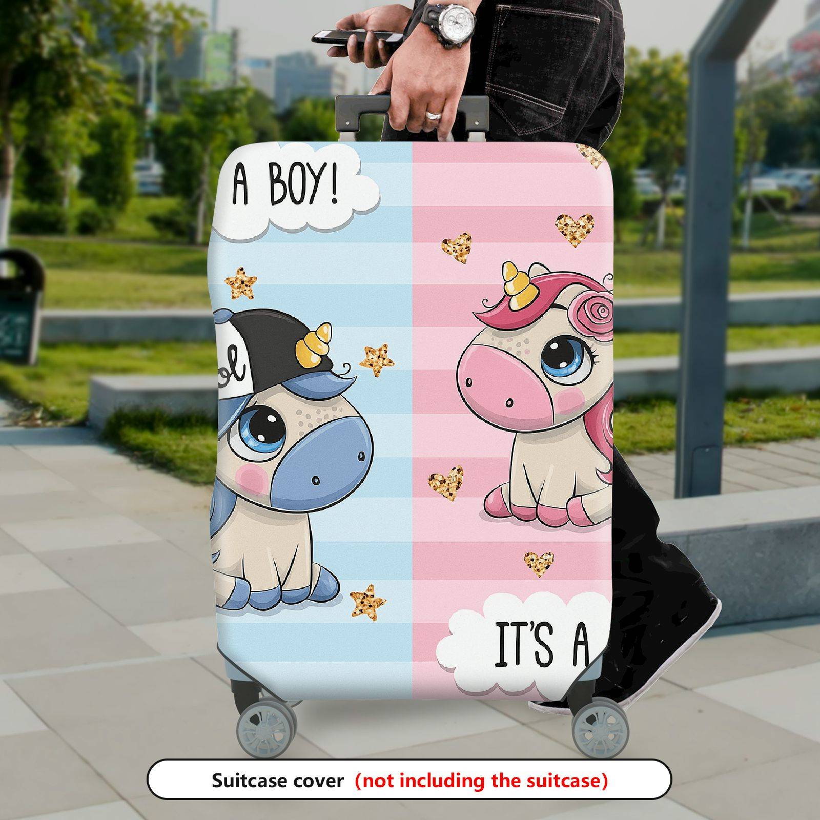 1-Piece Unicorn  Pink Blue Cute Pattern Decorative  Suitcase Luggage Cover, Stretch Protective Sleeve