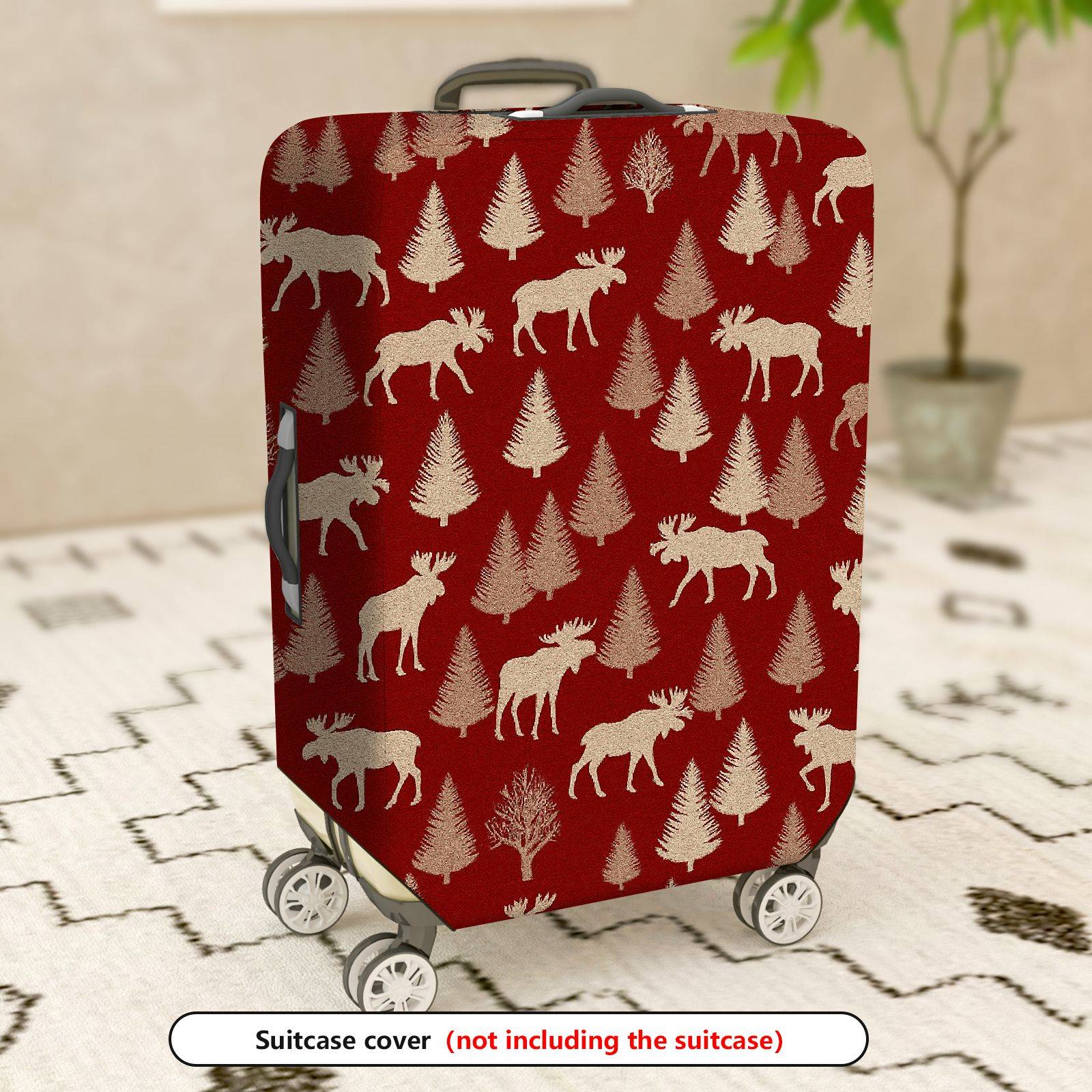 1-Piece Elk Tree Forest Red Holiday Festive  Suitcase Luggage Cover, Stretch Protective Sleeve